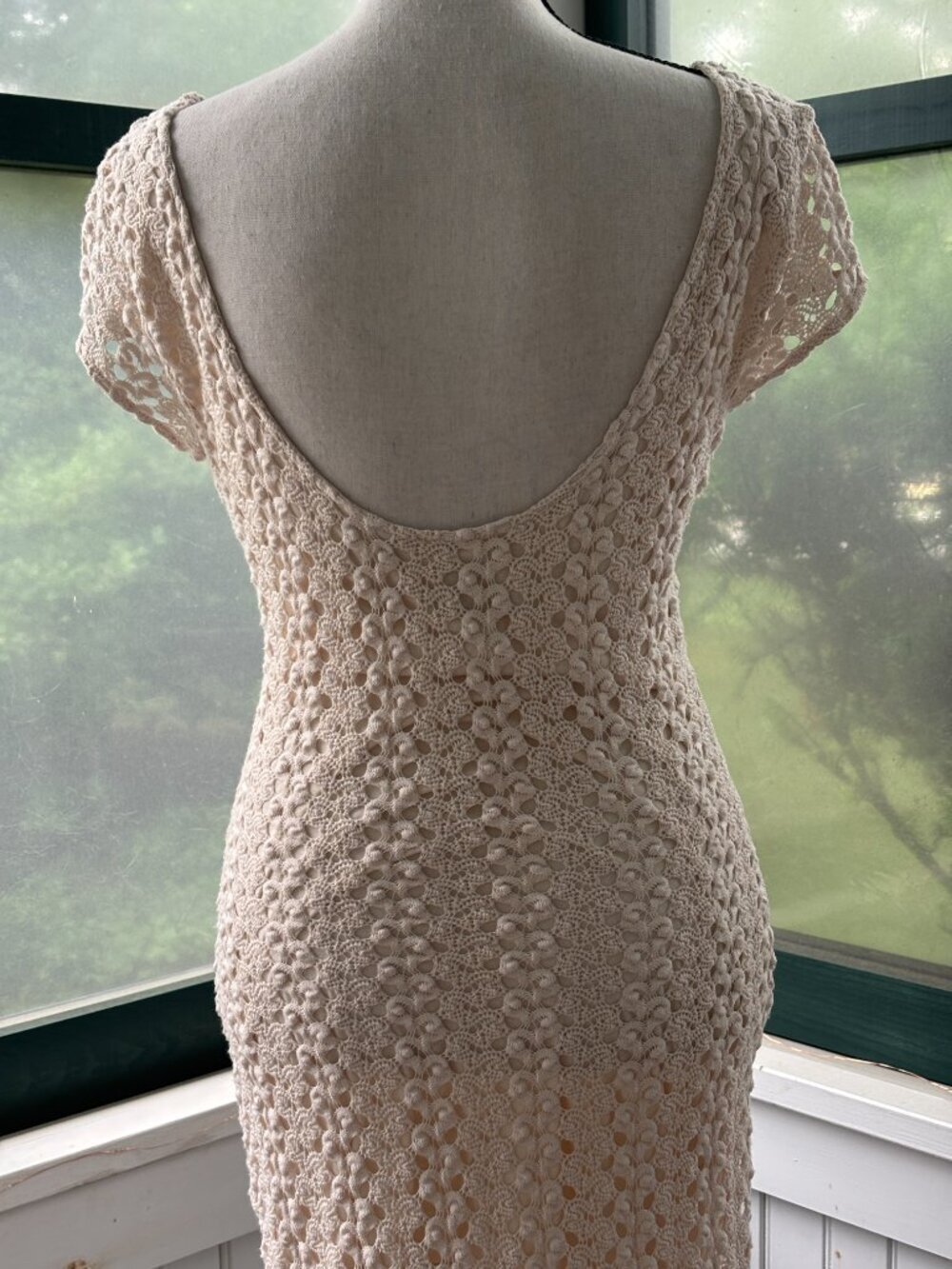 Free People Cream Crochet Lace Midi Dress Cap Sleeve Size SP Like New - Picture 4 of 6